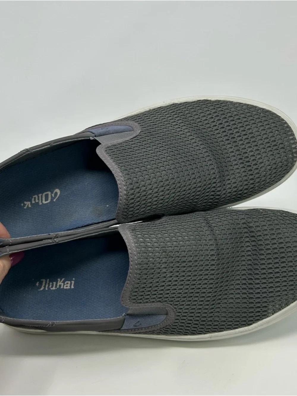 OluKai Lae‘ahi Men's Slip-On Sneakers Gray/Blue Breathable Casual Shoes Size 12